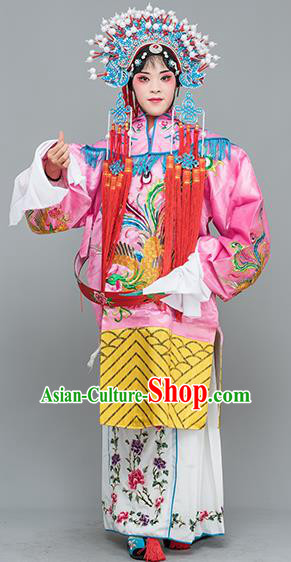 Chinese Traditional Peking Opera Princess Pink Costumes Ancient Palace Lady Embroidered Robe for Adults