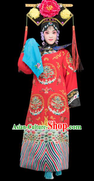 Chinese Traditional Peking Opera Diva Costumes Ancient Qing Dynasty Empress Red Dress for Adults