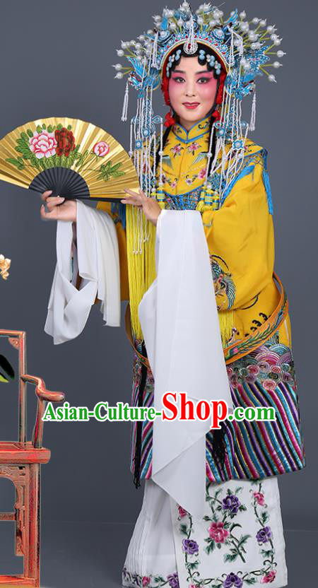 Chinese Traditional Beijing Opera Actress Costumes Ancient Imperial Consort Yellow Embroidered Robe for Adults