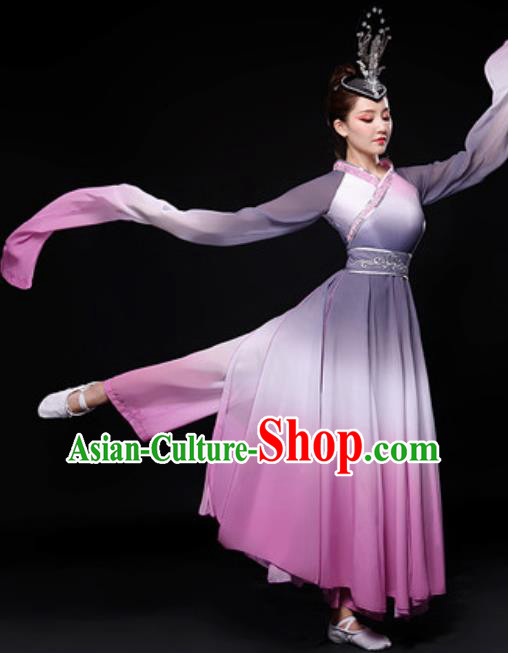 Chinese Traditional Folk Dance Costume Classical Dance Umbrella Dance Gradient Purple Dress for Women