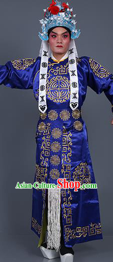 Chinese Traditional Peking Opera Takefu Costume Ancient Imperial Bodyguard Royalblue Embroidered Robe for Adults