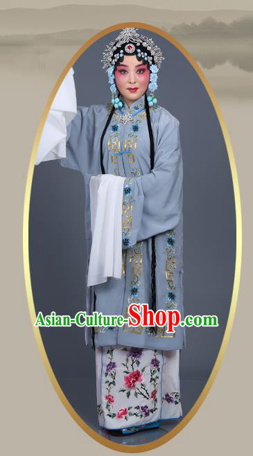 Chinese Traditional Beijing Opera Actress Costumes Ancient Nobility Lady Grey Dress for Adults