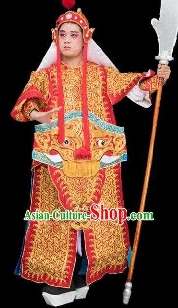 Chinese Traditional Peking Opera General Costume Ancient Imperial Bodyguard Red Armor for Adults