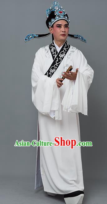 Chinese Traditional Peking Opera Niche Costume Ancient Gifted Scholar White Robe for Adults