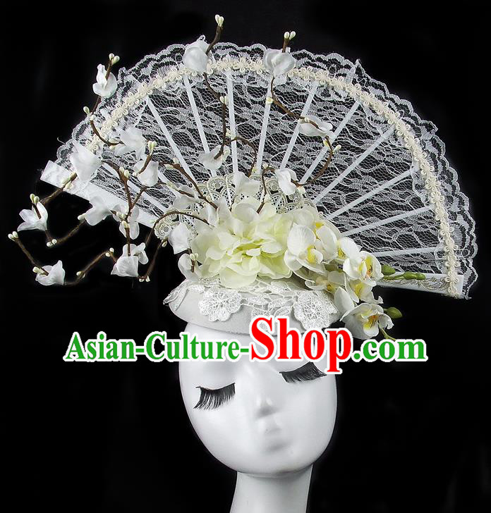 Handmade Halloween Cosplay Hair Accessories Chinese Stage Performance White Lace Hair Clasp Headwear for Women