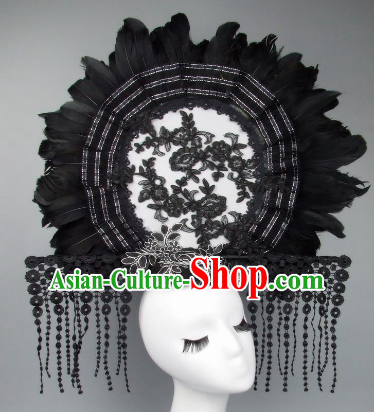 Handmade Halloween Cosplay Black Feather Hair Accessories Chinese Stage Performance Hair Clasp Headdress for Women