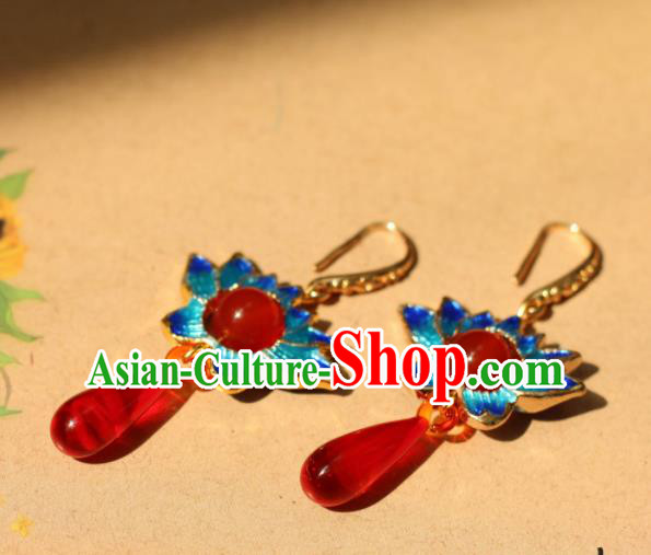 Traditional Chinese Handmade Ancient Blueing Lotus Earrings Accessories for Women