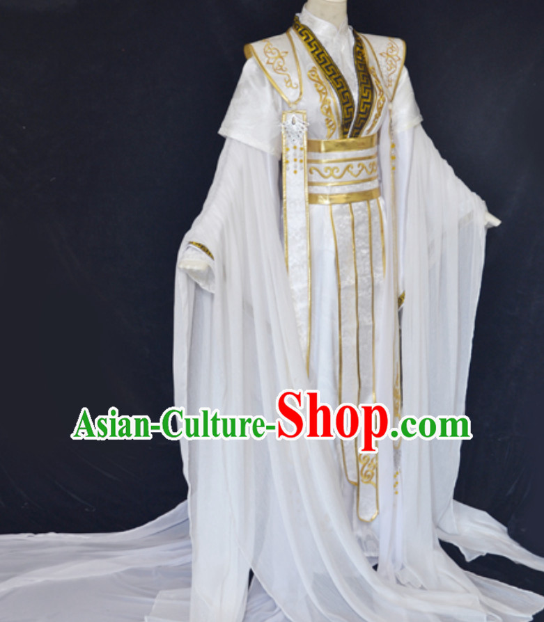 White Gold Ancient Chinese Super Hero Emperor Costume for Men