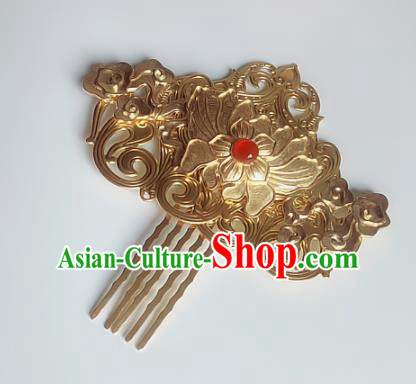Handmade Chinese Ancient Hair Accessories Golden Hair Comb Queen Hanfu Hairpins Headwear for Women