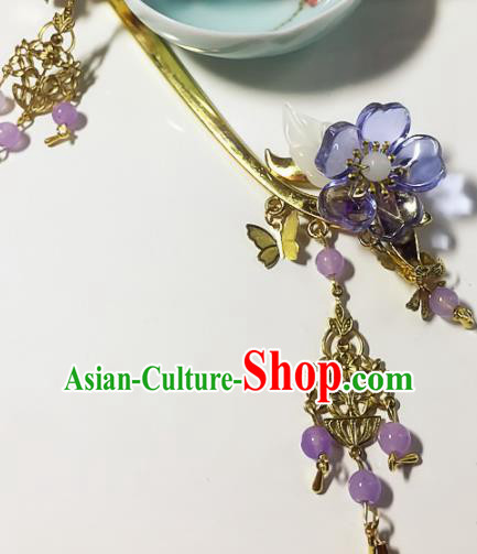 Chinese Handmade Ancient Palace Hair Accessories Hanfu Purple Flowers Hairpins for Women