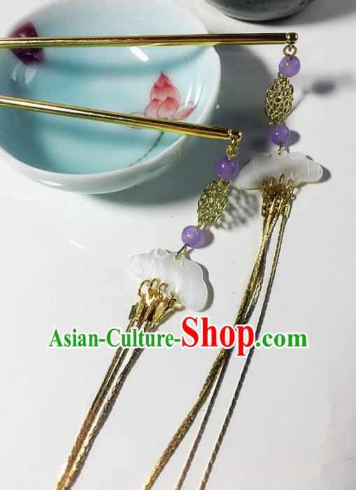 Chinese Handmade Ancient Jade Tassel Hair Clip Palace Hair Accessories Hanfu Hairpins for Women