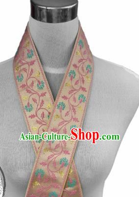 Traditional Chinese Handmade Brocade Belts Ancient Pink Brocade Embroidered Lace Trimmings Accessories