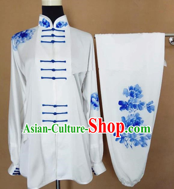 Chinese Traditional Martial Arts Printing Peony Costumes Tai Chi Tai Ji Training Clothing for Adults