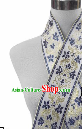 Traditional Chinese Handmade White Brocade Belts Ancient Embroidered Brocade Lace Trimmings Accessories
