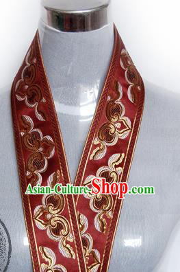 Traditional Chinese Handmade Wine Red Brocade Belts Ancient Embroidered Brocade Lace Trimmings Accessories