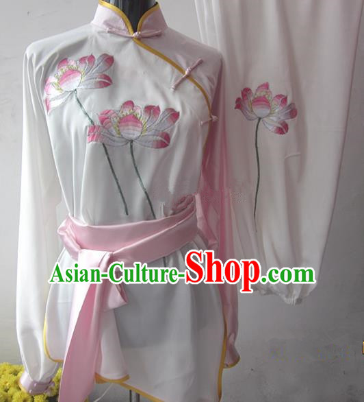 Chinese Traditional Kung Fu Silk Costumes Martial Arts Tai Chi Training Embroidered Lotus Clothing for Women