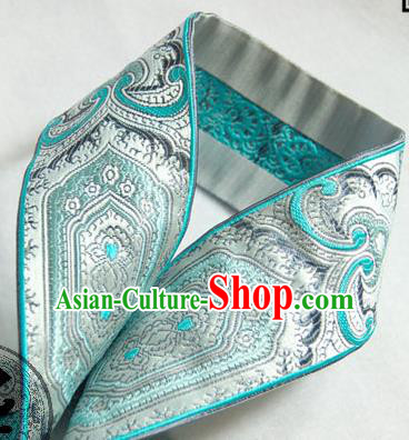 Traditional Chinese Handmade Blue Brocade Belts Ancient Embroidered Brocade Lace Trimmings Accessories