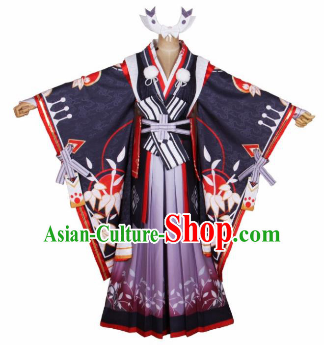 Asian Japanese Traditional Cosplay Swordswoman Costumes Ancient Kimono Yukata Clothing for Women