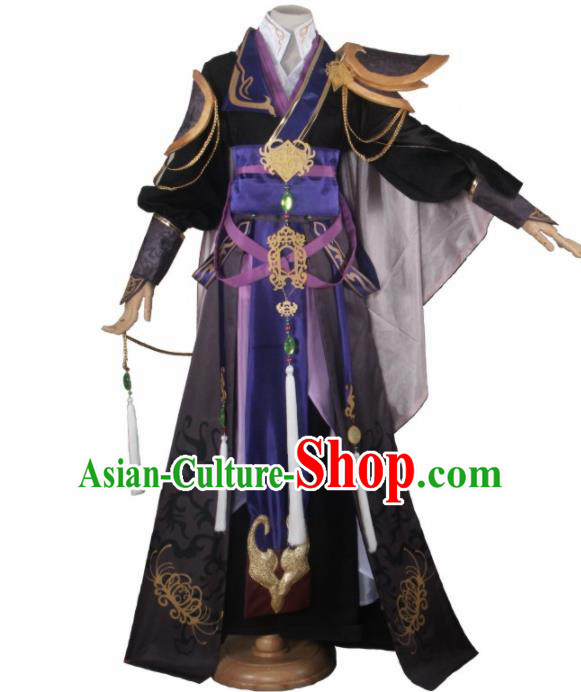 Chinese Traditional Cosplay Prince Black Costumes Ancient Swordsman Clothing for Men
