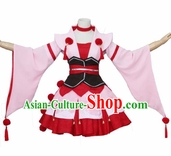 Asian Traditional Pink Kimono Cosplay Costumes Japanese Ancient Geisha Furisode Yukata Clothing for Women
