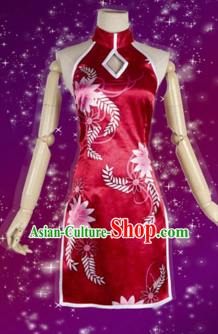 Chinese Traditional Cosplay Costumes Ancient Courtesan Red Silk Qipao Dress for Women
