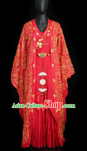 Chinese Traditional Wedding Embroidered Costumes Ancient Princess Red Clothing for Women