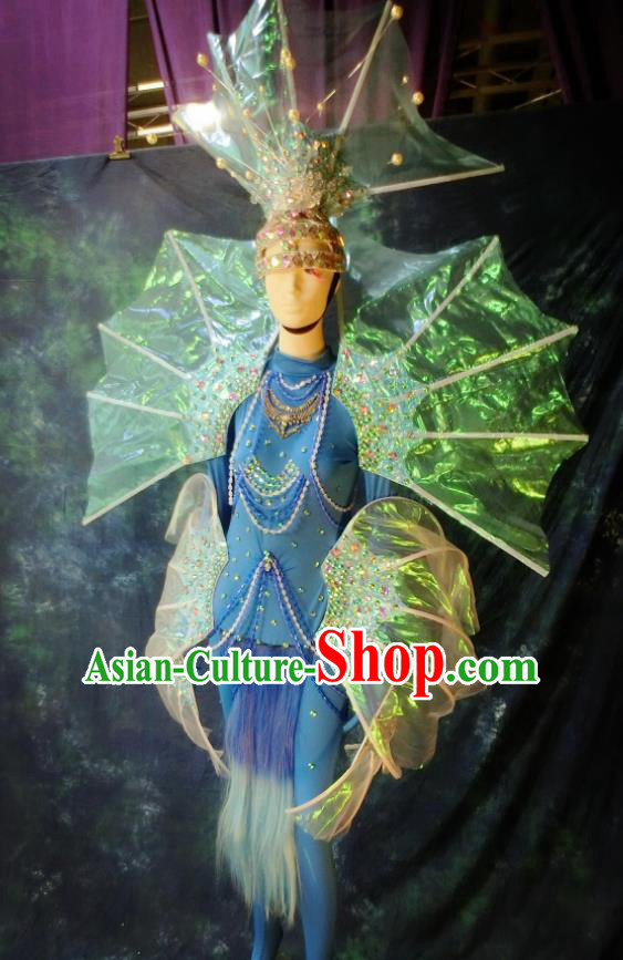 Top Grade Stage Performance Costumes and Wings Sea World Cosplay Clothing and Headdress for Women
