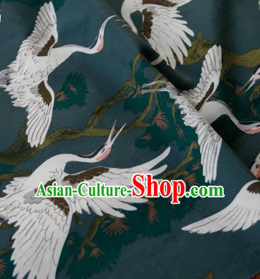 Asian Japanese Traditional Kimono Atrovirens Brocade Fabric Silk Material Classical Cranes Pattern Design Drapery