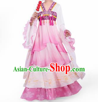 Chinese Traditional Cosplay Princess Costumes Ancient Peri Pink Hanfu Dress for Women