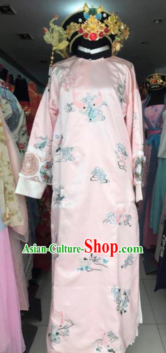 Chinese Traditional Qing Dynasty Costumes Ancient Imperial Consort Embroidered Pink Dress and Headpiece for Women