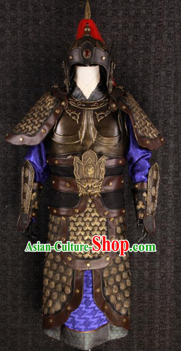 Chinese Traditional Song Dynasty Soldier Costumes Ancient General Helmet and Armour for Men