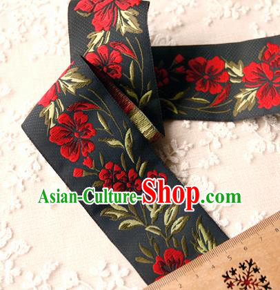 Traditional Chinese Handmade Black Brocade Belts Ancient Embroidered Peony Brocade Lace Trimmings Accessories