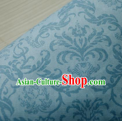 Asian Japanese Traditional Kimono Fabric Blue Linen Material Classical Pattern Design Drapery