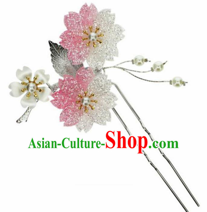 Japanese Traditional Kimono Pink Sakura Hairpins Ancient Geisha Hair Accessories for Women