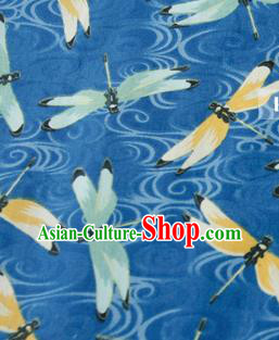 Asian Japanese Traditional Kimono Blue Brocade Fabric Silk Material Classical Dragonfly Pattern Design Drapery