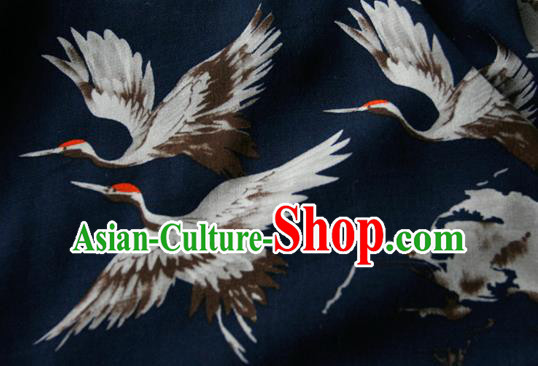 Asian Japanese Traditional Kimono Black Brocade Fabric Silk Material Classical Cranes Pattern Design Drapery