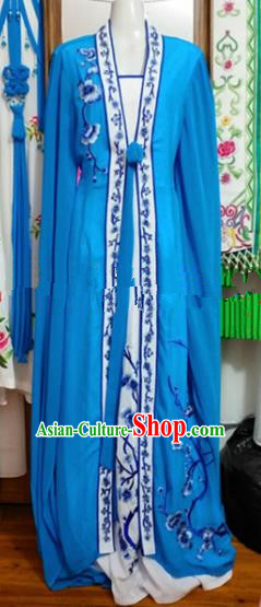 Chinese Traditional Beijing Opera Diva Blue Dress Ancient Court Maid Embroidered Costumes for Women