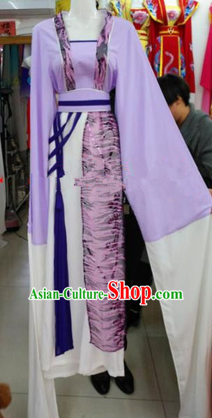 Chinese Traditional Beijing Opera Diva Purple Dress Ancient Young Lady Costumes for Poor