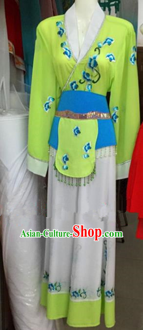 Chinese Traditional Peking Opera Maidservants Green Dress Ancient Young Lady Embroidered Costumes for Poor