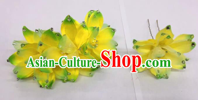 Chinese Traditional Beijing Opera Yellow Flowers Hairpins Ancient Peri Hair Accessories for Women