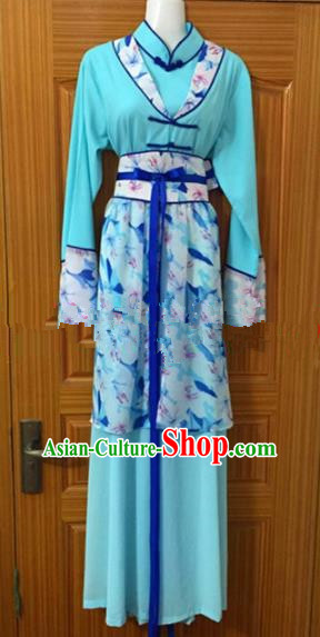 Chinese Traditional Beijing Opera Young Lady Blue Dress Ancient Maidservants Embroidered Costumes for Poor