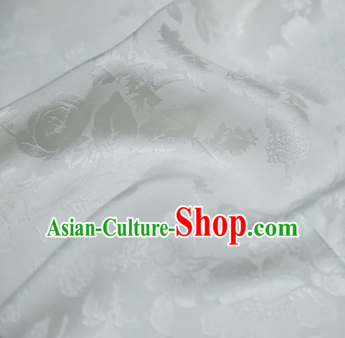 Chinese Royal White Brocade Palace Peony Pattern Satin Traditional Silk Fabric Chinese Fabric Asian Material