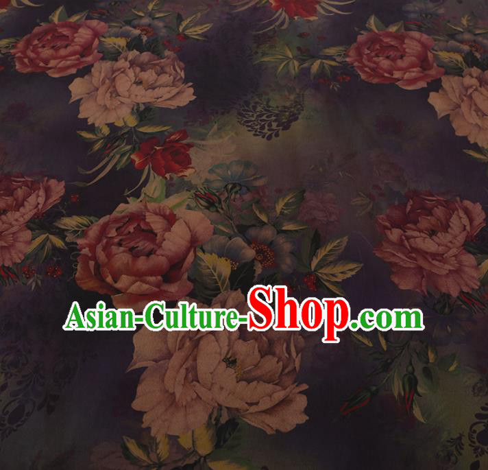 Chinese Traditional Cheongsam Purple Crepe Satin Plain Palace Peony Pattern Silk Fabric Chinese Fabric Asian Material