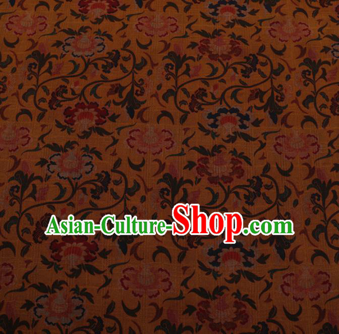 Chinese Traditional Cheongsam Silk Fabric Palace Peony Pattern Yellow Satin Plain Gambiered Guangdong Gauze