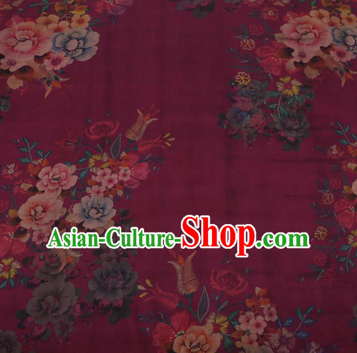 Chinese Traditional Cheongsam Rosy Crepe Satin Plain Palace Peony Pattern Gambiered Guangdong Gauze Silk Fabric