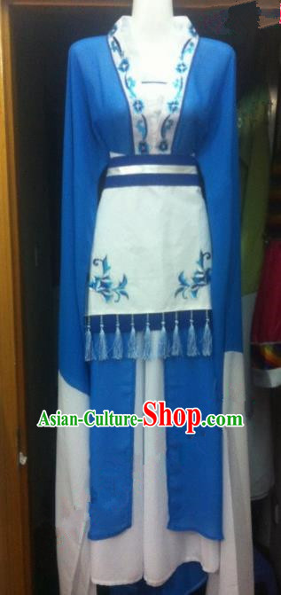 Chinese Traditional Peking Opera Embroidered Blue Dress Ancient Maidservants Costumes for Women