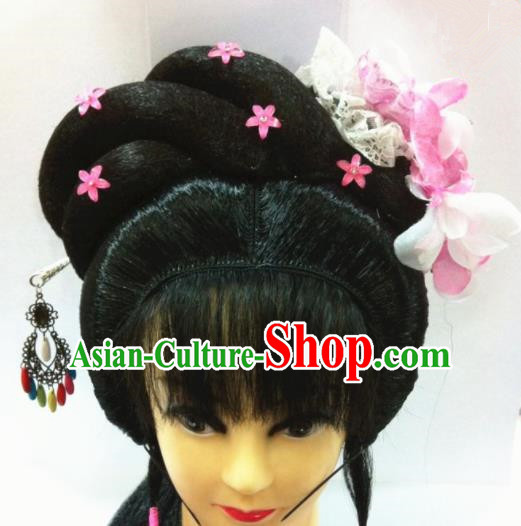 Chinese Traditional Beijing Opera Hair Accessories Ancient Princess Wig Sheath and Hairpins for Women