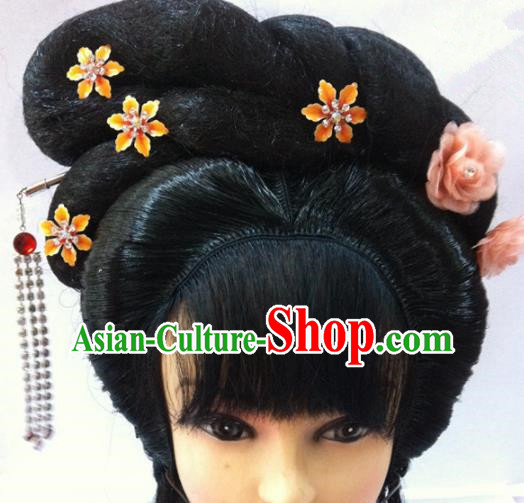 Chinese Traditional Ancient Beijing Opera Actress Wigs Sheath and Hairpins for Women
