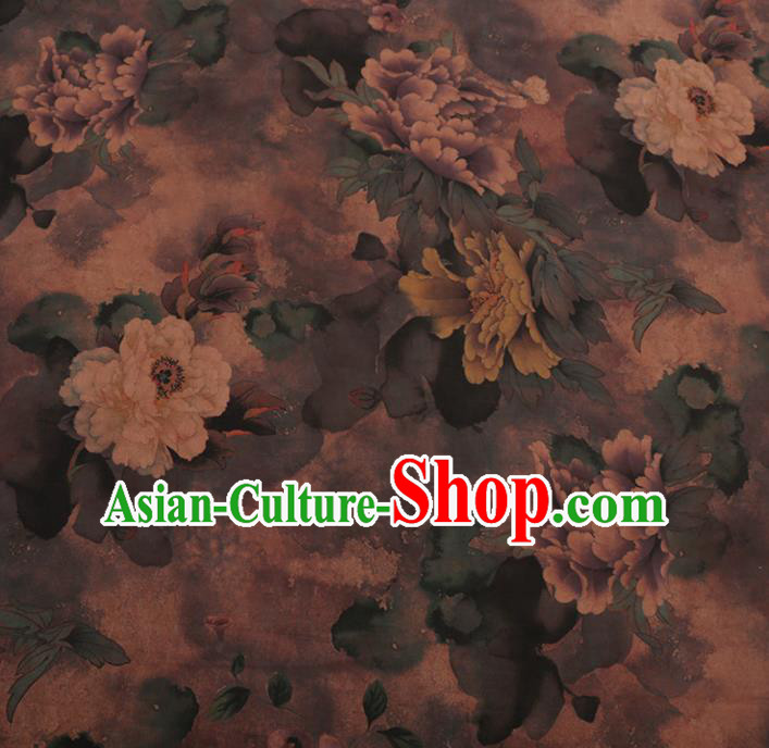 Chinese Classical Satin Plain Traditional Peony Pattern Cheongsam Drapery Silk Fabric Gambiered Guangdong Gauze