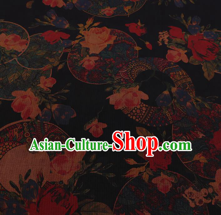 Chinese Classical Satin Plain Traditional Roses Pattern Cheongsam Drapery Silk Fabric Gambiered Guangdong Gauze